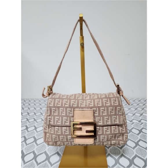 Fendi Vintage Zucchino Canvas Mini Baguette Shoulder Bag Beige/Pink - Picture 6 of 15